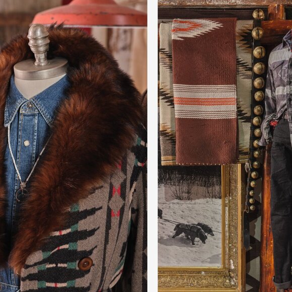 RRL Ralph Lauren Shearling Jacquard Blanket Jacket Suede Trim Men's - Picture 3 of 8